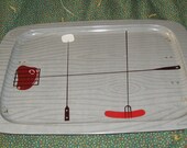 Vintage retro metal lap  breakfast tv tray  barbecue  style scene
