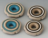 Southwest Squared Special Discs - (4) Handmade Lampwork Beads - Teal, Khaki  - Etched, Matte