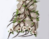 Knitted linen scarf  With Felt Flower Application    Apple blossoms