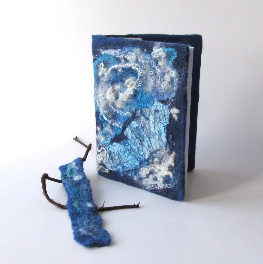 Felted journal notebook cover  blue sea star galaxy gift under 25