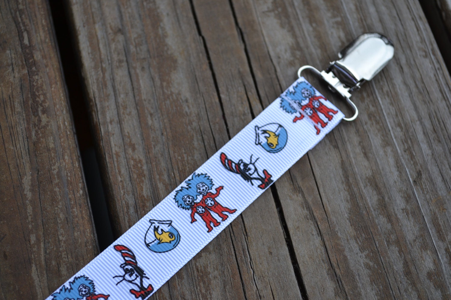Ribbon Pacifier Clip- Dr. Seuss Cat in the Hat