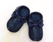 Black Leather Moccasins for babies and toddlers