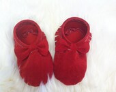 Deep Red Leather Moccasins for babies and toddlers Suede