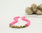 Neon Pink Tribal Necklace- vintage African beaded necklace