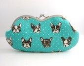 Sunglasses case / Eyeglass Case -french bulldog in mint blue