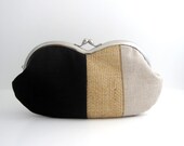 Sunglasses  Case/  Frame Clutch Purse - linen patchwork- black and burlap