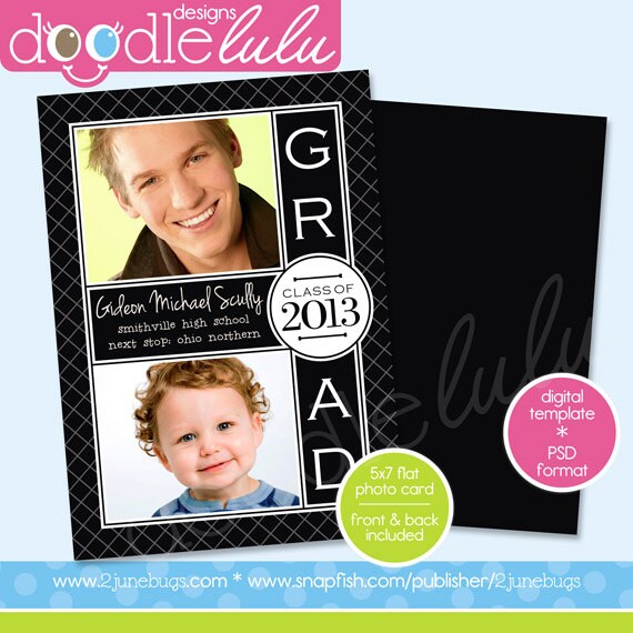 Printable Graduation 2013 5x7 / Black & White / Digital Photo Card Template (Photoshop) PSD from DOODLELULU by 2 june bugs Il_570xn