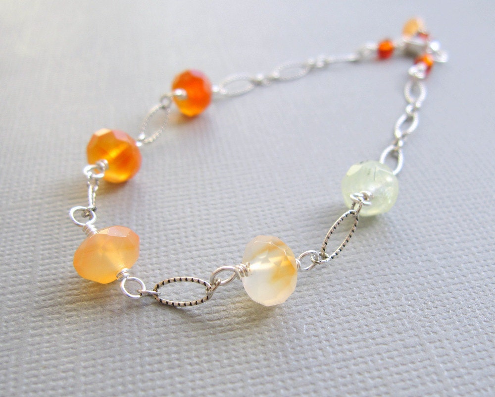 Ombre Bracelet Carnelian Bracelet Green Yellow Orange Sterling Silver Gemstone Prehnite