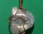 Blue Quartz Copper Wire Wrapped Pendant