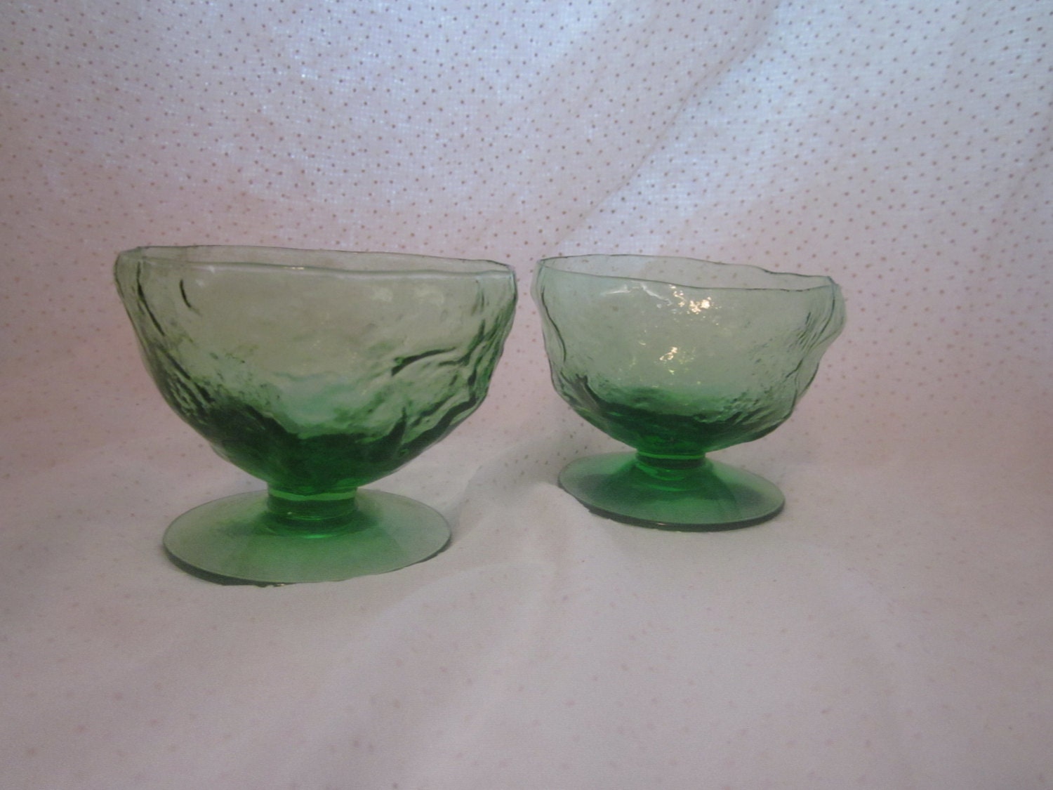 Green Crinkle Glass Sherbets Vintage Morgantown, Seneca or Similar