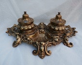 Ornate Double Inkwell Vintage Brite Metal