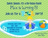 Custom Invitation Pool Party for Boy Splish Splash It's a Birthday Bash Swim Party 5x7 JPEG or PDF Digital File for e-mail or print