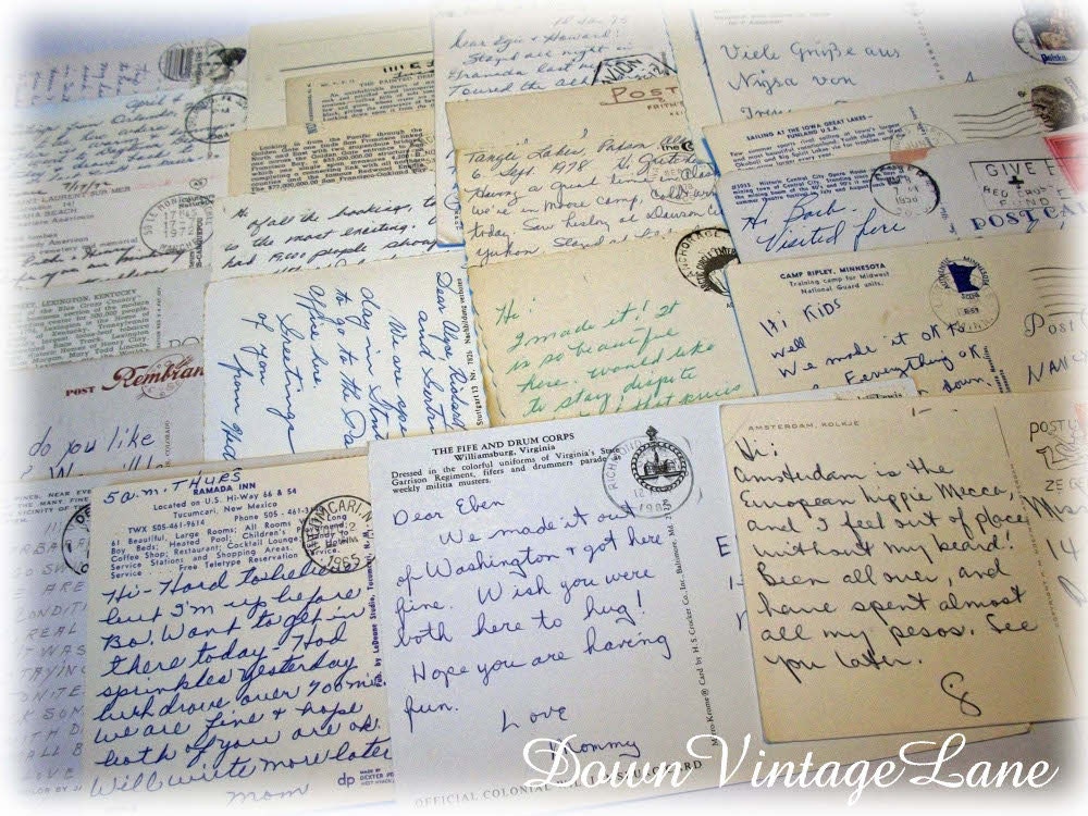 25 Vintage Souvenir Postcards with WRITING