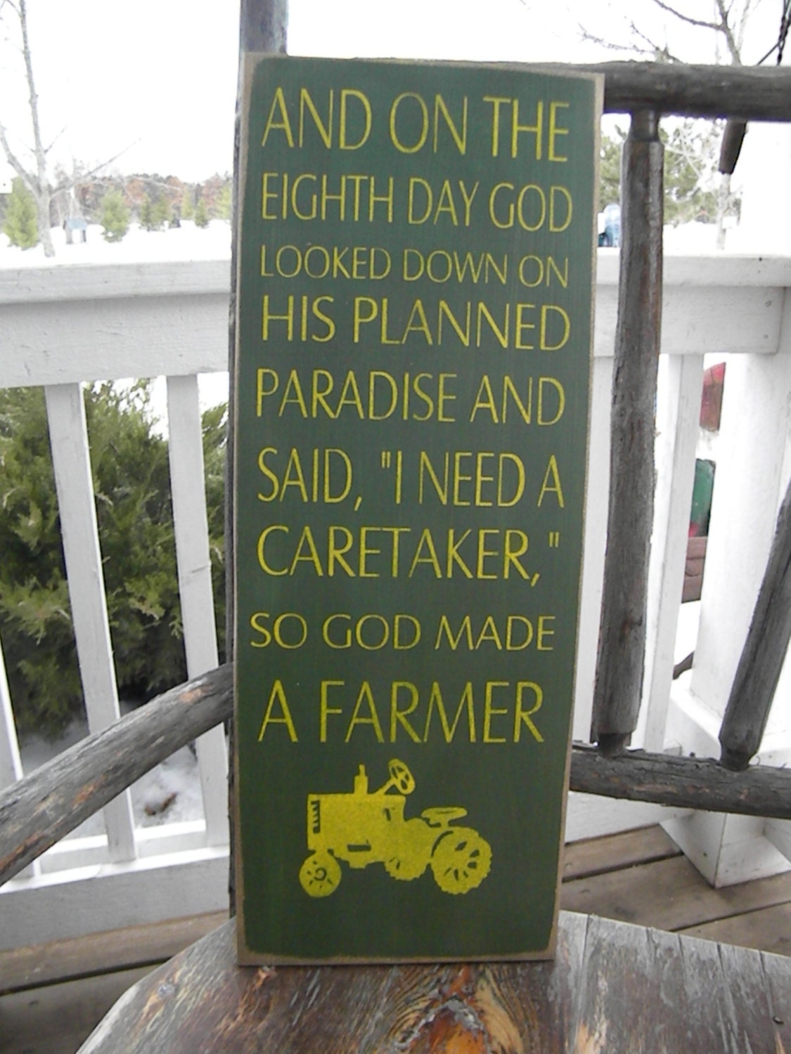 So god made a farmer Sign 9x24 John Deere Colors Paul Harvey Quote Primitive Typography  subway sign