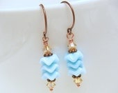 Pale Blue Earrings, Vintage Style Earrings, Chevron Earrings, Powder Blue Earrings, Robins Egg Blue Earrings - Blueberry Fan Earrings