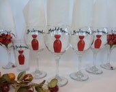Hand Painted Personalized Bridesmaid Dress Wine Glasses - GIFT WRAPPING AVAILABLE