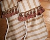 Two Metallic Gold and Cream  Christmas Stockings 2013 Collection READY TO SHIP