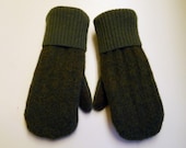 Camouflage and Brown felted wool mittens: cozy mittens lined with brown fleece.  Made from recycled sweaters.  Kids Small.