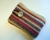 Little Lined Case: made from recycled wool and lined with fabric.  Fun Earthy Stripes with red gingham lining.