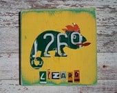 Funky Lizard Green on Yellow Orange Gecko Nursery Boy Toddler Animal Custom License Plate Art Recycled States