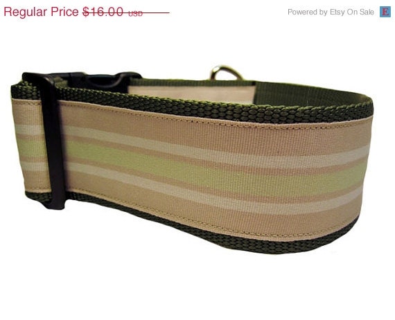ON SALE Sage Putty Stripe Dog Collar, 2 inch wide, green, ribbon, nylon, tan, small, medium, large, XL, large dog