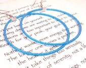 Bright Blue Hoops, Teal Bead Dangles, Electric Blue Hoops