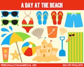 A Day at the Beach Clipart - Digital Clip Art Graphics for Personal or Commercial Use