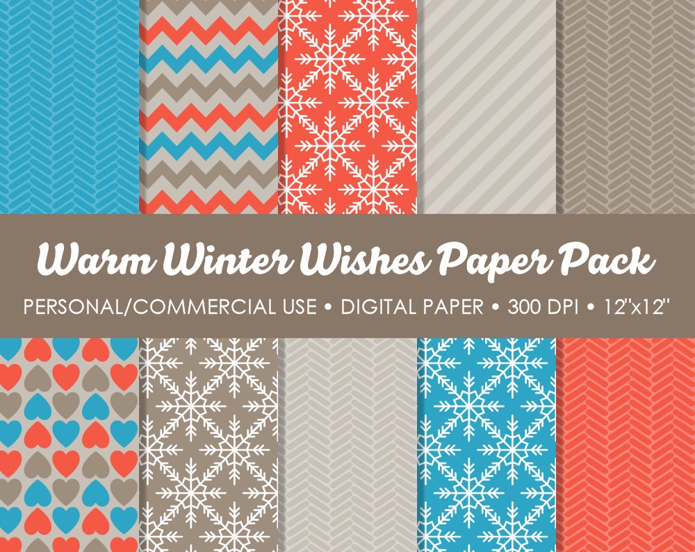 Winter Wishes Digital Printable Paper Pack - For Commercial or Personal Use Il_570xn