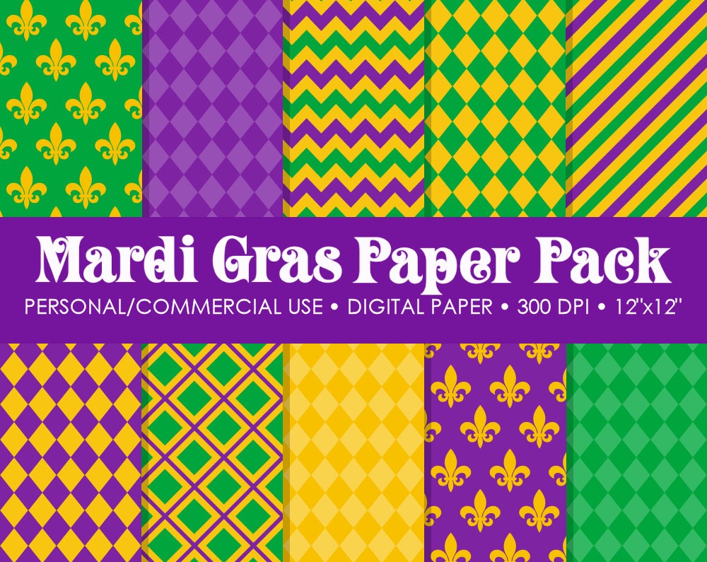 Mardi Gras Digital Printable Paper Pack - For Commercial or Personal Use Il_570xn