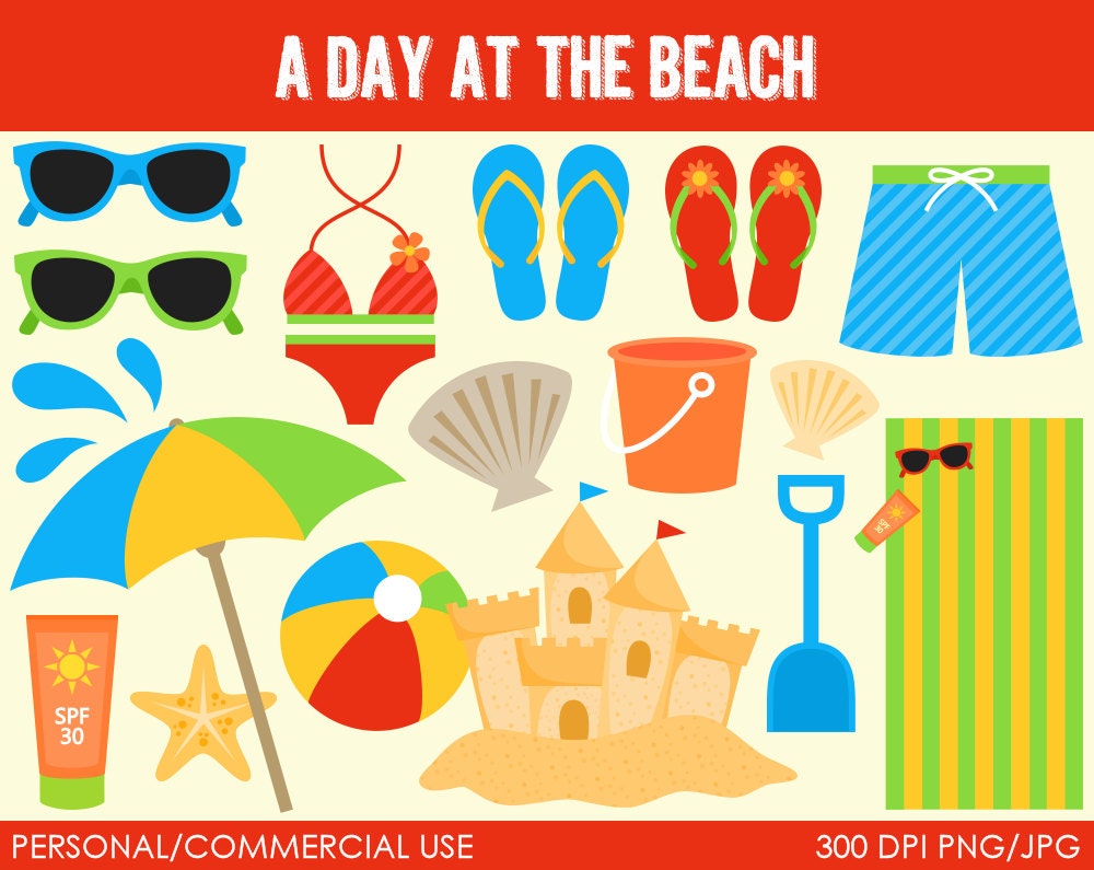 A Day at the Beach Clipart - Digital Clip Art Graphics for Personal or Commercial Use