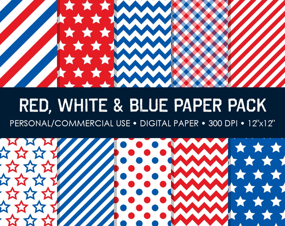 Red White and Blue Printable Paper Pack For by MareeTruelove