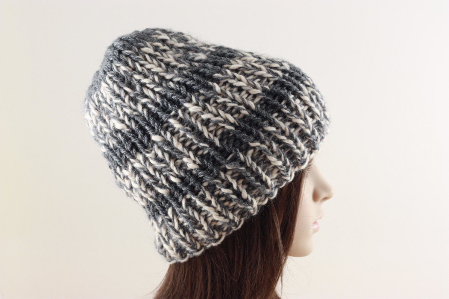 Hand Knit Hat Slouchy Beanie Women s Hat Men's Hat Striped Hat