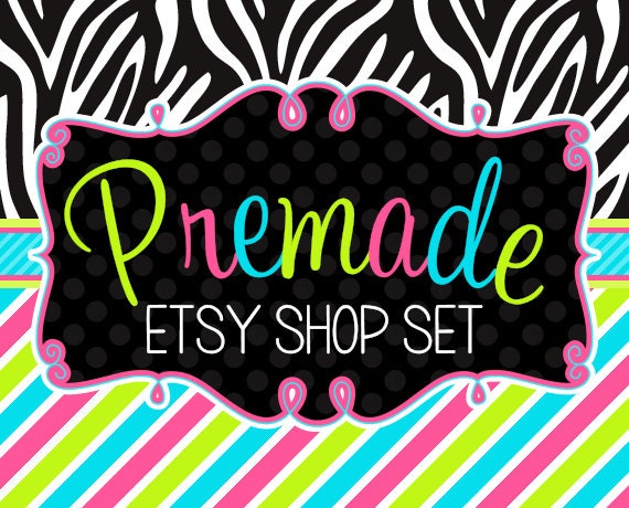 Zebra with Sweet Pink Green Blue Stripes - Premade Etsy Set