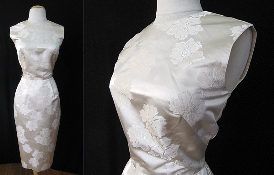 Chic 1950's Floral Print Silk/Rayon Sleeveless Cocktail Dress by Gerry McNamara Royal Lynne Rockabilly Curvy Pinup Girl VLV Size- Medium