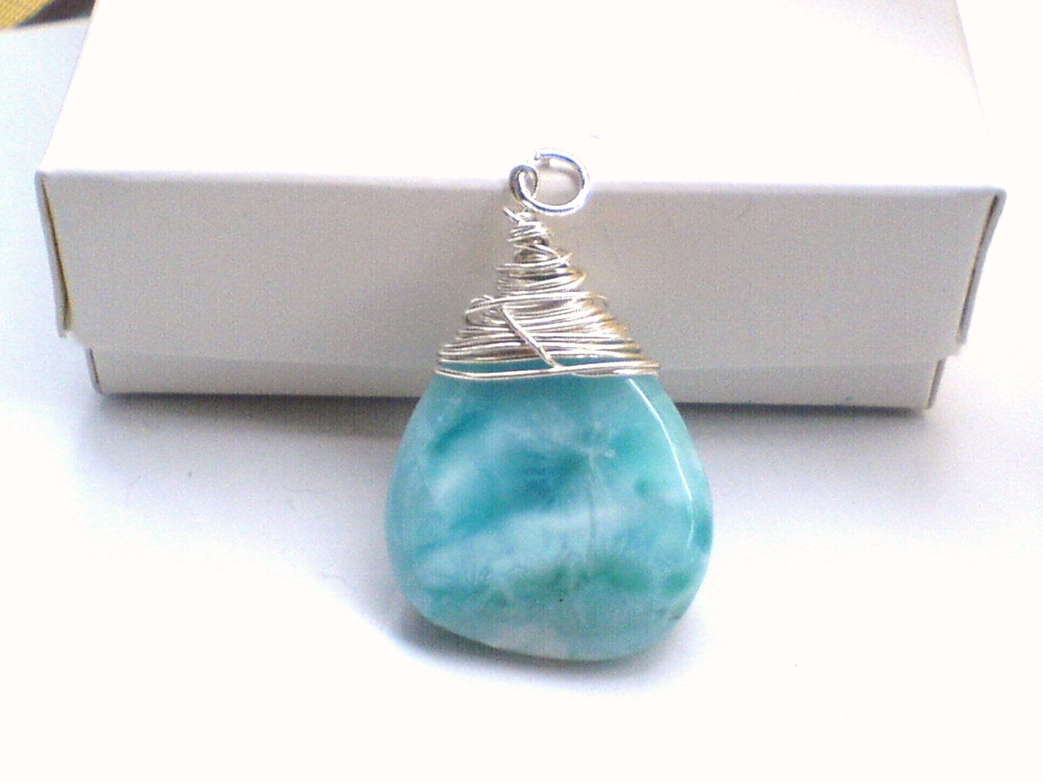 Pear shape Larimar pendant Something blue Turquoise