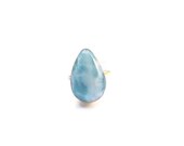 Larimar ring size 7 Ice Blue Teardrop blue larimar set in Sterling Silver 925