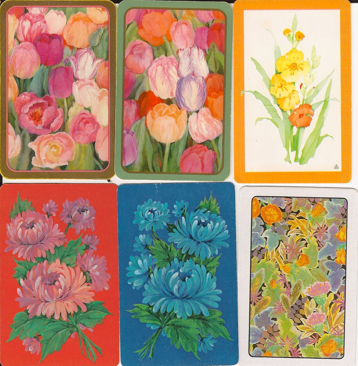 Vintage Playing Cards retro Floral Tulip paper ephemera for scrapbooking collage altered art paper Crafts 2 each of 6 designs