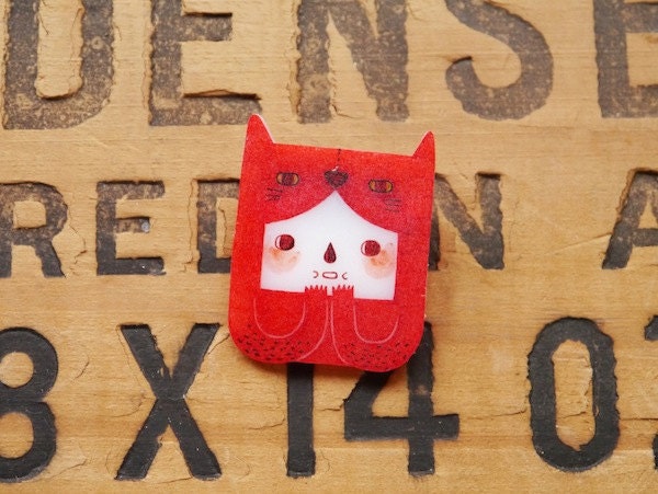 Big Red Cat - Shrink Plastic Brooch