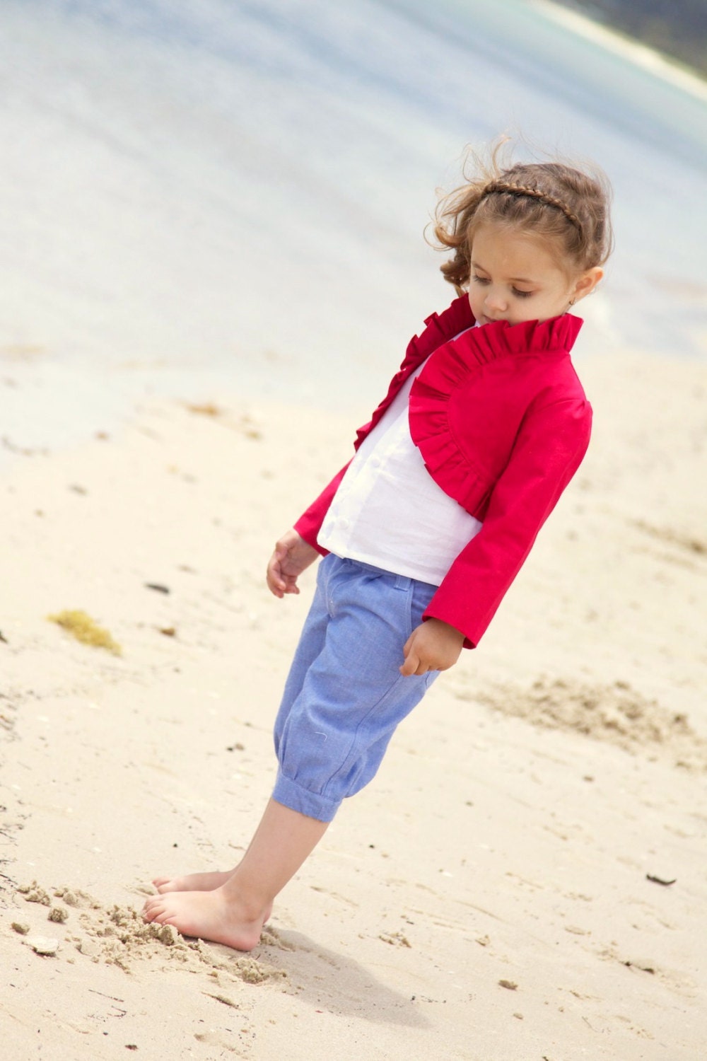 girls bolero jacket l Size 2 l ruffled bolero in crimson red cotton fully lined l handmade l Ready to Ship