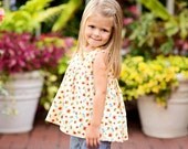 girls blouse l size 4 l prairie blouse in peaches poppies l handmade l Ready to Ship