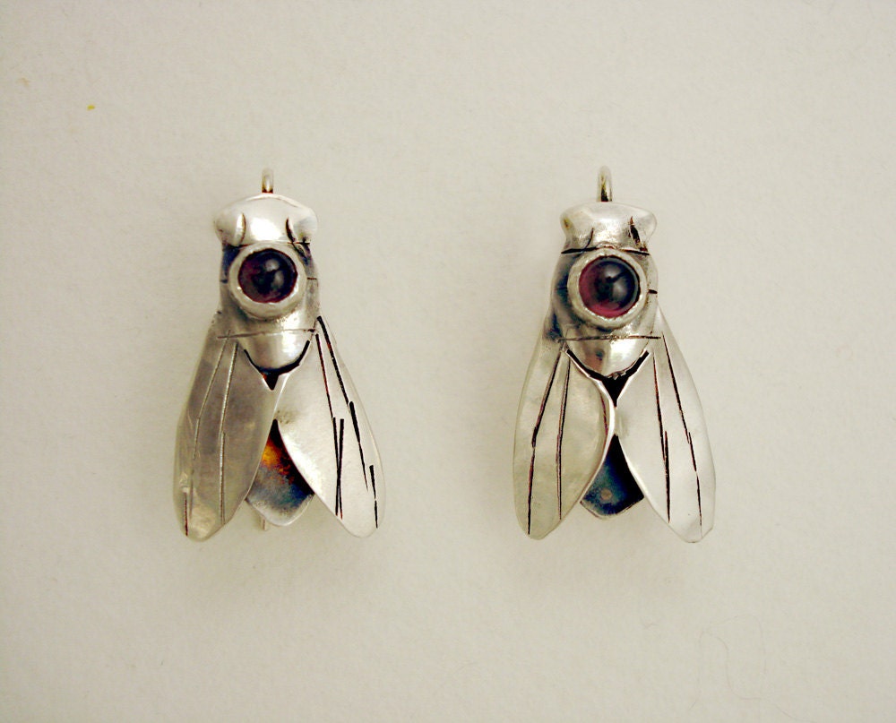Housefly Earrings with Garnets