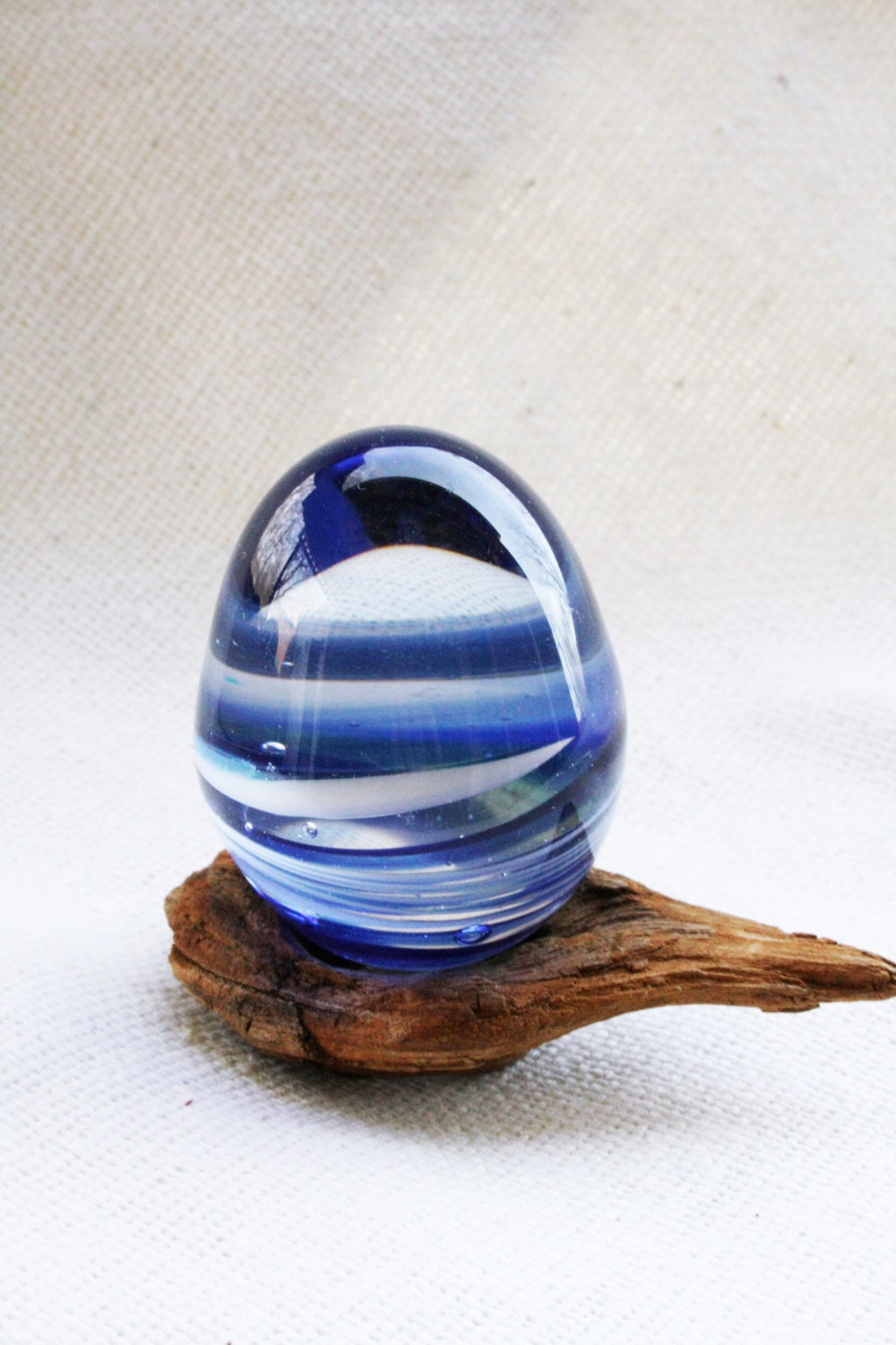 Glass Egg - Blue and clear -  Glass Sculpture - Glass Easter Egg  -  Art