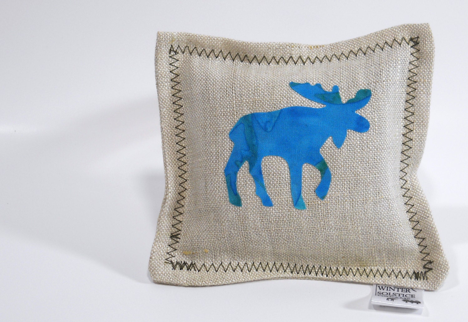 Appliqued Moose Sachet, Balsam Pillow, Maine Balsam Fir Sachet, Linen Sachet, Moose Pillow