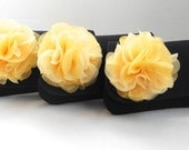 Bridesmaids black clutch, yellow fabric flower, bridesmaids gift idea, flower pin