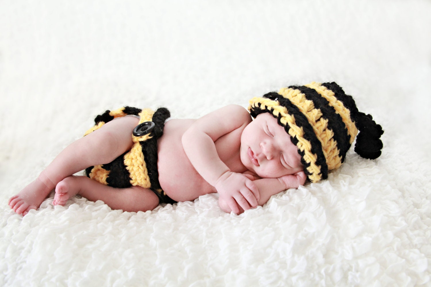 Crochet Little Bumble Bee Beanie Hat & Diaper Cover Set