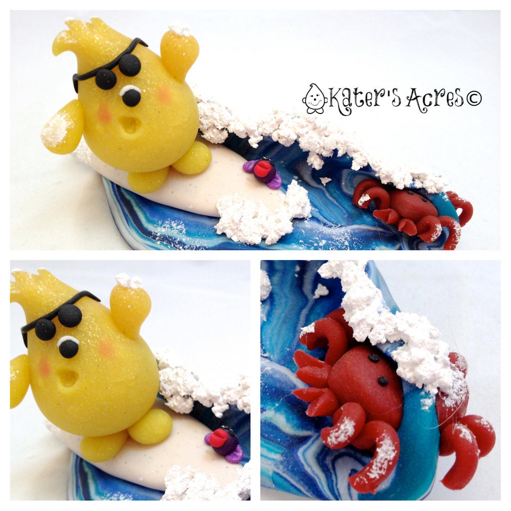 Surfing COWABUNGA Parker Figurine - Polymer Clay Storybook Sculpture