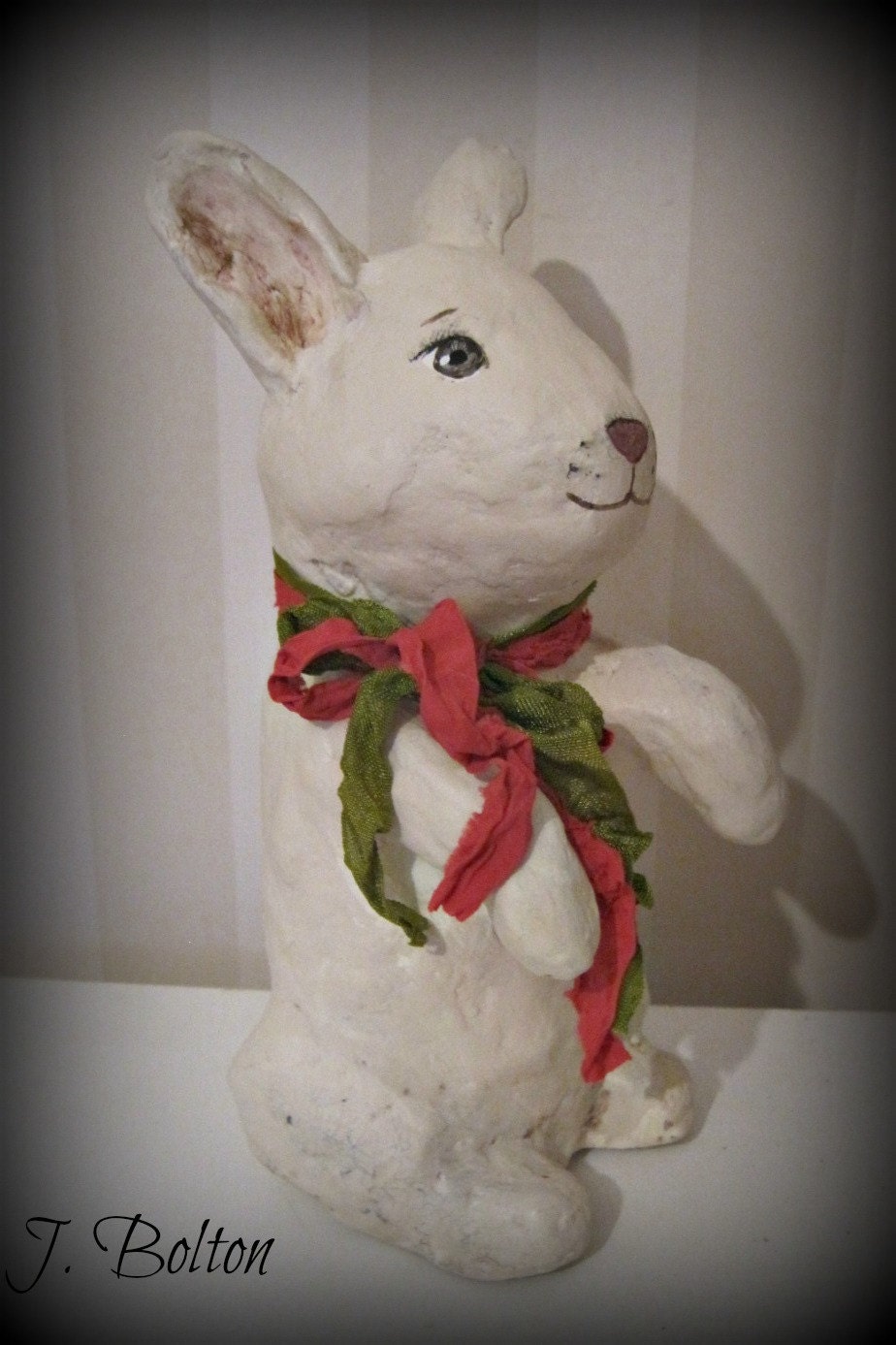 Rabbit - papier mache- folk art- handmade art doll- folk art- ooak doll-