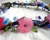 Five Strand Flowered Statement Necklace - Jewel Tones - Pink, Blue, Purple, Green