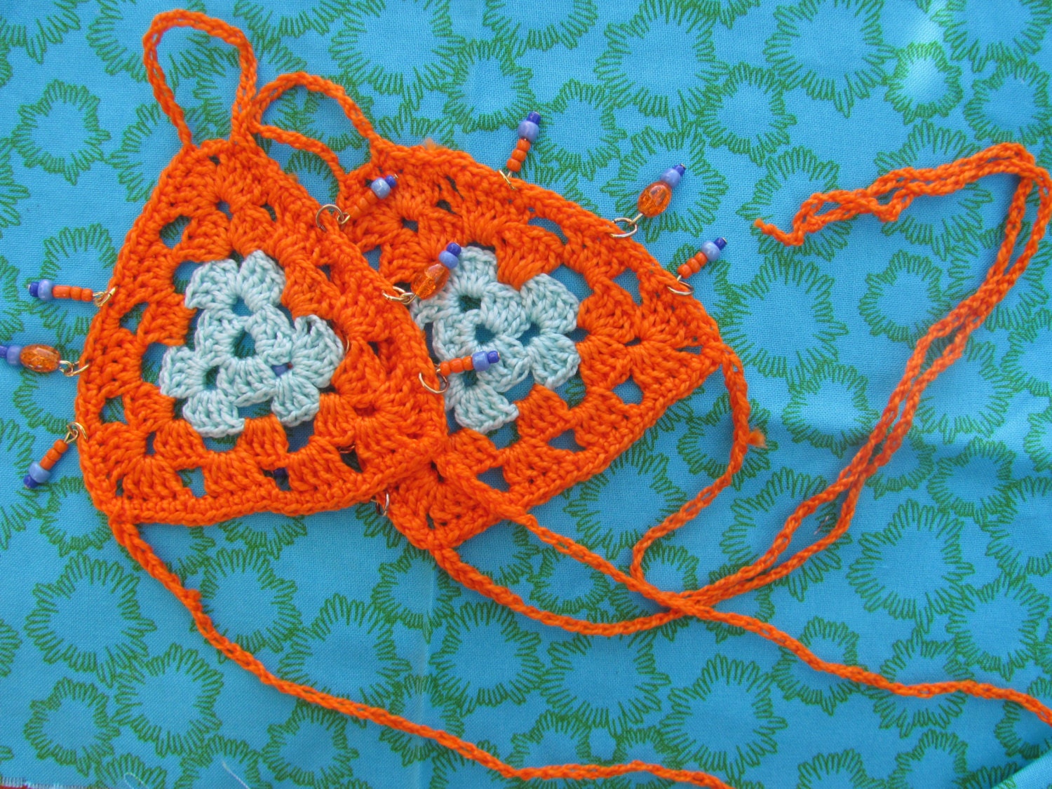 Crochet Barefoot Sandals for Bellydance-ZambraMora-Tribal-TribalFusion-Dance-Orange-Beads-OneSizeFitsAll
