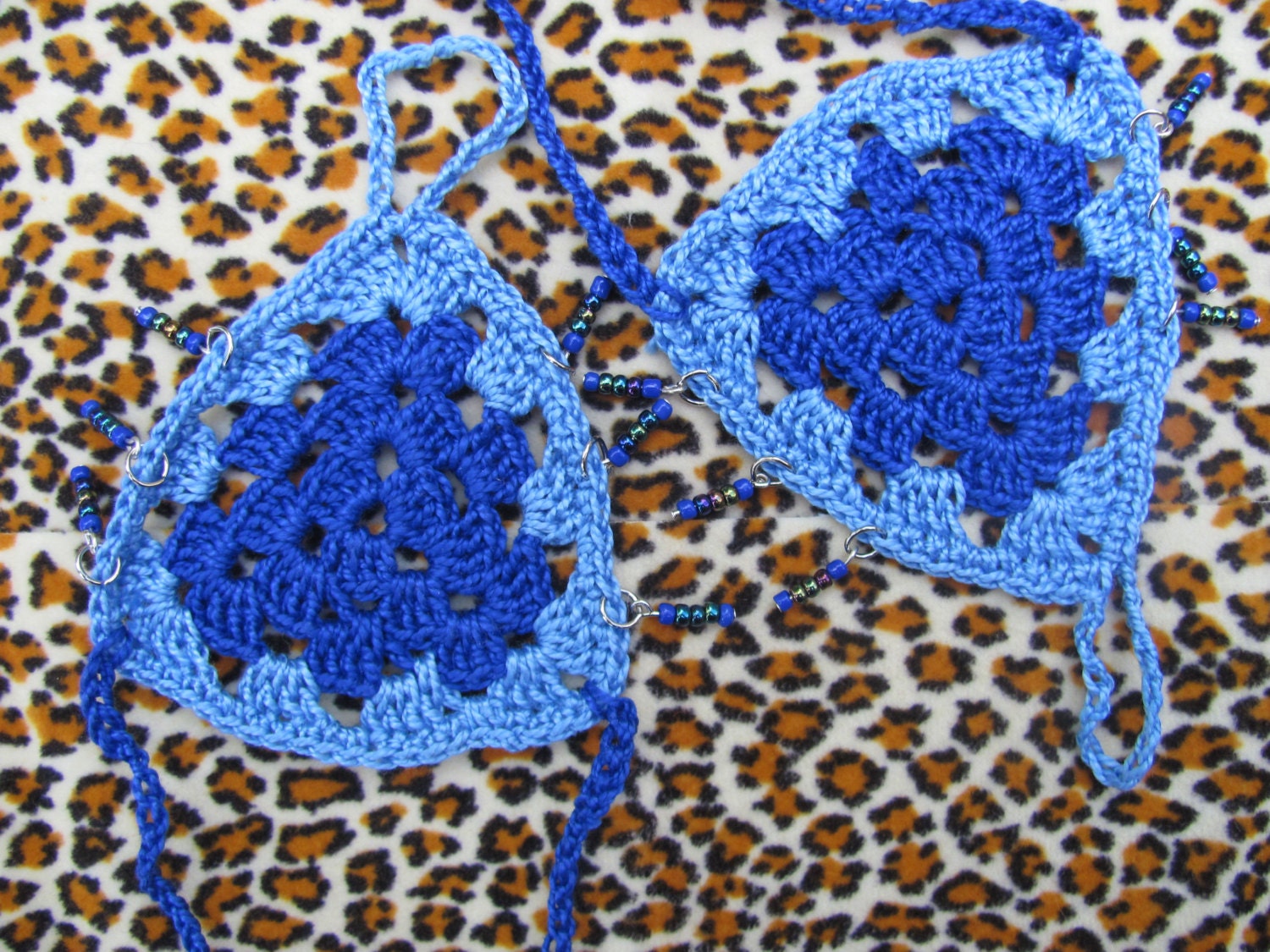 Crochet Barefoot Sandals for Bellydance-ZambraMora-Tribal-TribalFusion-Dance-Baby Blue - Royal Blue-Beads-OneSizeFitsAll